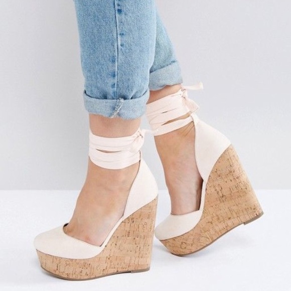 ASOS Shoes - ✨nwot✨pink Asos lace up wedge💕